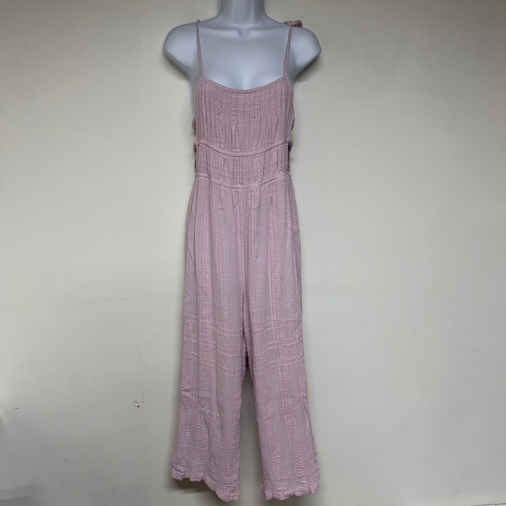 Urban Outfitter Pink Textured 100% Cotton Gauze Jumpsuit Size S Wide Leg Boho